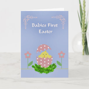 Baby's eerste Pasen kaart met baby kuiken & ei