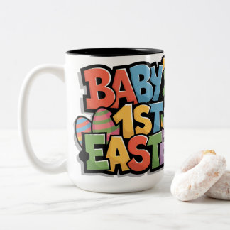 Baby's eerste Pasen Kleurrijke Blokletters & Ei Tweekleurige Koffiemok