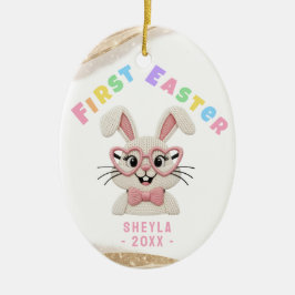 Baby's eerste Pasen Konijn Hart Bril Keramisch Ornament