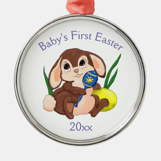 Baby's eerste Pasen met Cartoon Bunny Metalen Ornament (Voorkant)