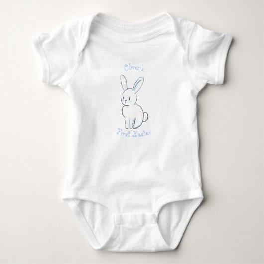 Baby's eerste Pasen met knuffel konijn blauw Romper (Voorkant)