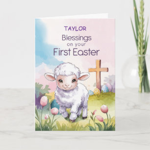 Baby's eerste Pasen Religieus Lam en Kruis Kaart