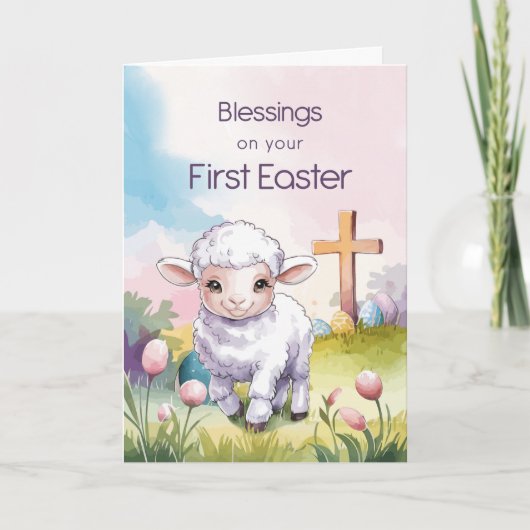 Baby's eerste Pasen Religieus Lam Kruis Christelij Kaart (Voorkant)