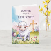 Baby's eerste Pasen Religieus Lam Kruis Christelij Kaart (Gele Bloem)