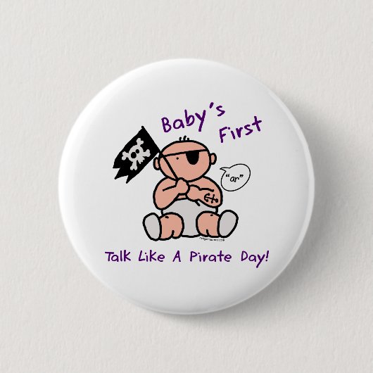 Baby's eerste praatje als een piratendag ronde button 5,7 cm (Voorkant)