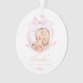 Baby's eerste roze kerstfoto ornament (voorkant)