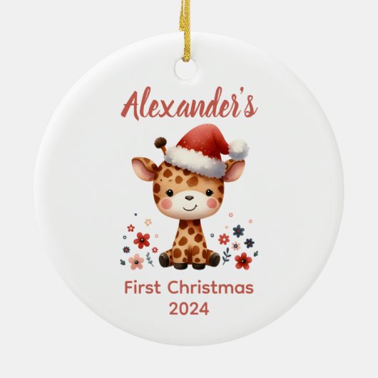 Baby's eerste schattige kerst Giraffe baby Animal Keramisch Ornament (Achterkant)