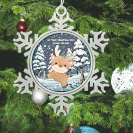 Baby's eerste Schattigee herten gepersonaliseerd Tin Sneeuwvlok Ornament