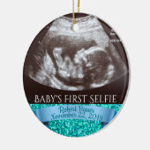 Baby's eerste selfie (blauwe achtergrond) keramisch ornament (Links)
