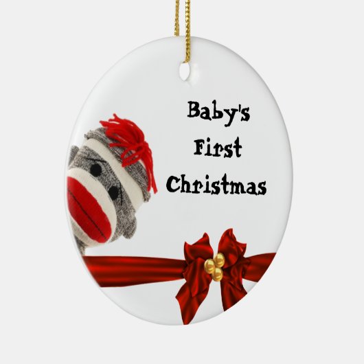 BABY'S EERSTE SOCK MONKEY ORNAMENT PERSONALISEERD (Rechts)