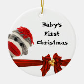 BABY'S EERSTE SOCK MONKEY ORNAMENT PERSONALISEERD (Voorkant)