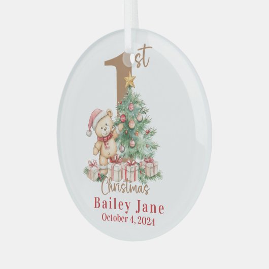 Baby's eerste teddybeer voor Kerstmis Glas Ornament (Voorkant links)
