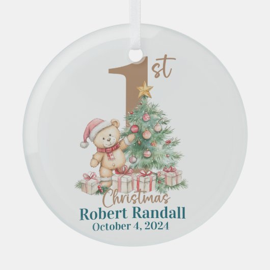 Baby's eerste teddybeer voor Kerstmis Glas Ornament (Voorkant)