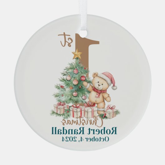 Baby's eerste teddybeer voor Kerstmis Glas Ornament (Achterkant)