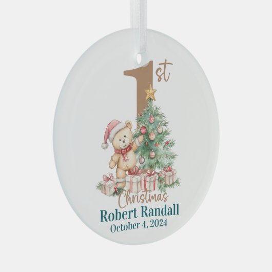 Baby's eerste teddybeer voor Kerstmis Glas Ornament (Voorkant Rechts)