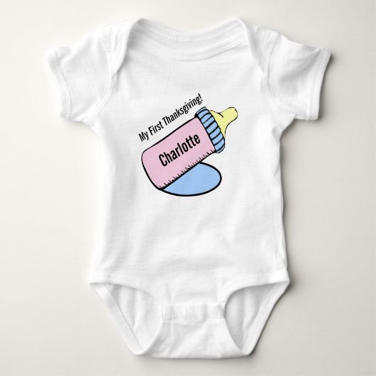 Baby's eerste Thanksgiving Baby-fles Romper (Voorkant)