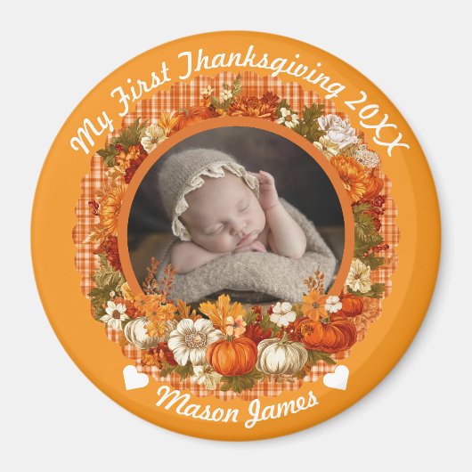 Baby's Eerste Thanksgiving Herfst Bloem Foto Magneet (Voorkant)