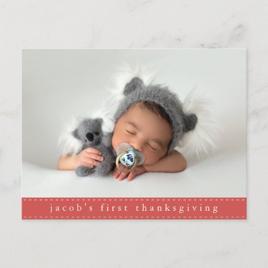 Baby's eerste Thanksgiving Moderne lintfoto Briefkaart (Voorkant)