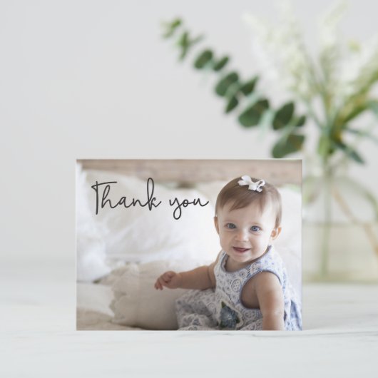 Baby's eerste verjaardag Dank je foto Briefkaart (Staand voorkant)