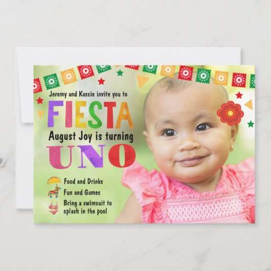 Baby's eerste verjaardag Fiesta Party uitnodiging (Voorkant)