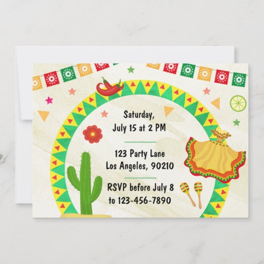 Baby's eerste verjaardag Fiesta Party uitnodiging (Achterkant)