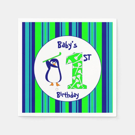 Baby's eerste verjaardag golfpinguïn servetten (Voorkant)