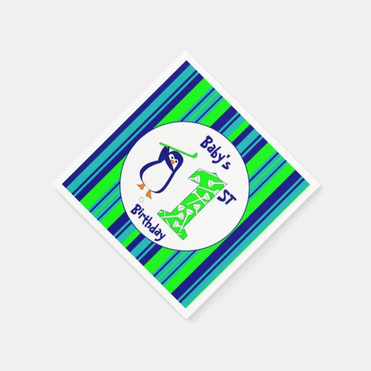 Baby's eerste verjaardag golfpinguïn servetten (Hoek)