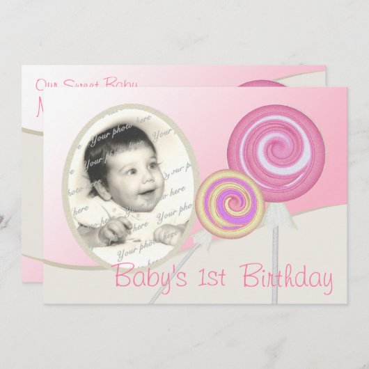 Baby's eerste verjaardag Lollipop Kaart (Voorkant / Achterkant)