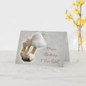 Baby's eerste verjaardag paddenstoel speeltuin kaart (Gele Bloem)