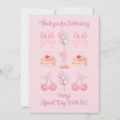 Baby's Eerste Verjaardag Pastel Pink Bows Bedankkaart (Voorkant)