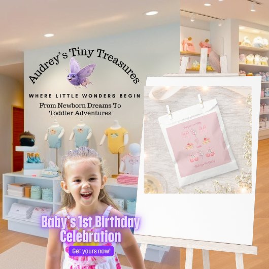 Baby's Eerste Verjaardag Pastel Pink Bows Bedankzakje