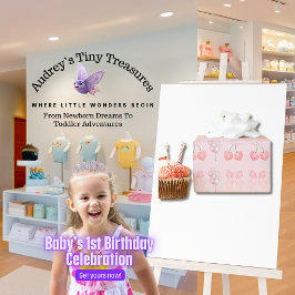 Baby's Eerste Verjaardag Pastel Pink Bows Cadeaupapier