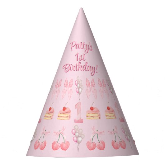 Baby's Eerste Verjaardag Pastel Pink Bows Feesthoedjes (Voorkant)