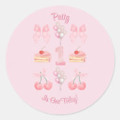 Baby's Eerste Verjaardag Pastel Pink Bows Ronde Sticker (Voorkant)