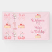 Baby's Eerste Verjaardag Pastel Pink Bows Spandoek (Horizontaal)