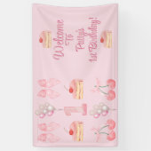 Baby's Eerste Verjaardag Pastel Pink Bows Spandoek (Verticaal)