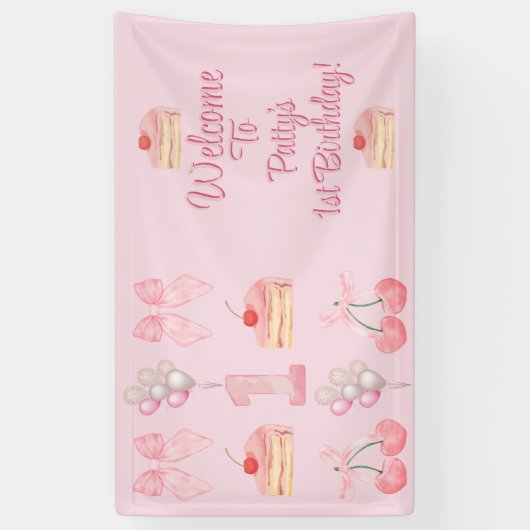 Baby's Eerste Verjaardag Pastel Pink Bows Spandoek (Verticaal)