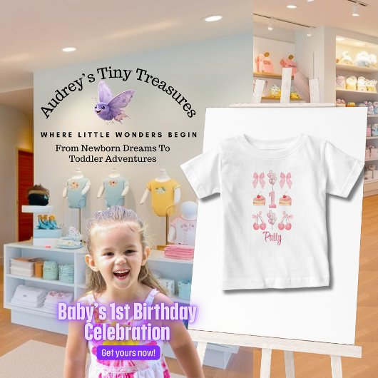 Baby's eerste verjaardag Pastel Pink Bows T-shirt