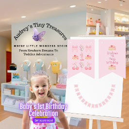 Baby's Eerste Verjaardag Pastel Pink Bows Vlaggetjes