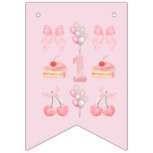 Baby's Eerste Verjaardag Pastel Pink Bows Vlaggetjes (Eerste vlag)