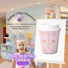 Baby's eerste verjaardag pastel roze, bogen papier papieren bekers