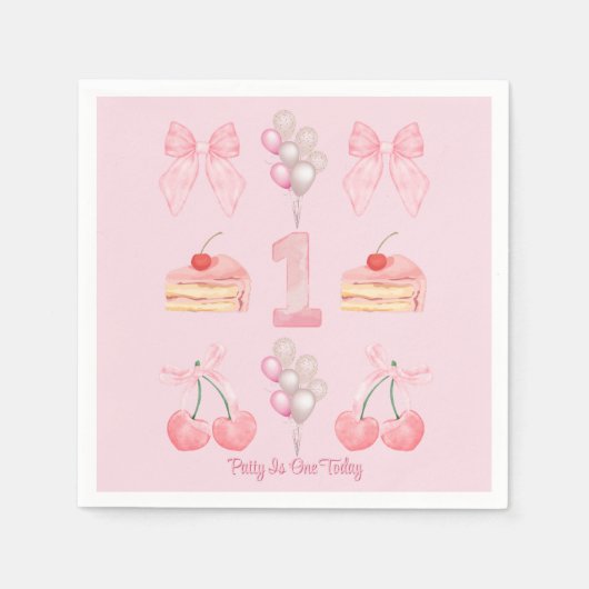 Baby's Eerste Verjaardag Pastel Roze Bogen Servett Servet (Voorkant)