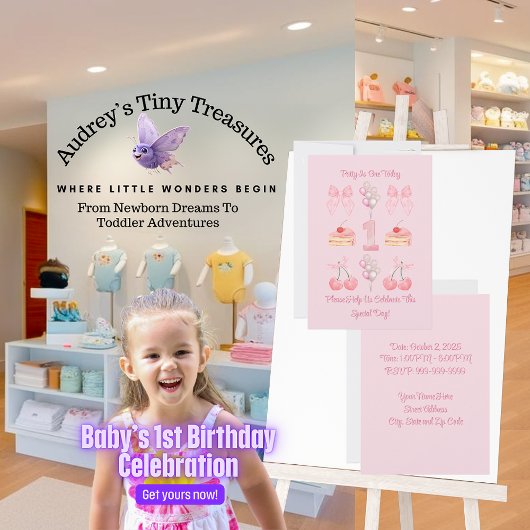 Baby's eerste verjaardag Pastel Roze Bogen Uitnodi Kaart