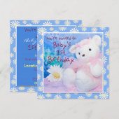 Baby's eerste verjaardag Teddy Bear & Daisies Kaart (Voorkant / Achterkant)