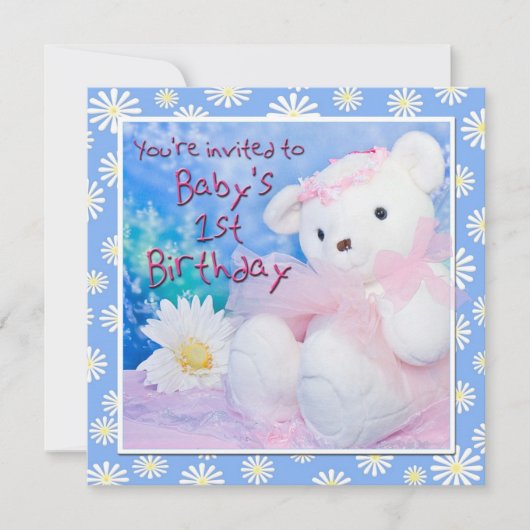 Baby's eerste verjaardag Teddy Bear & Daisies Kaart (Voorkant)