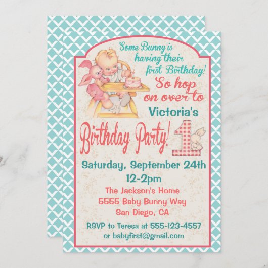  baby's eerste verjaardagsfeestje kaart (Voorkant / Achterkant)