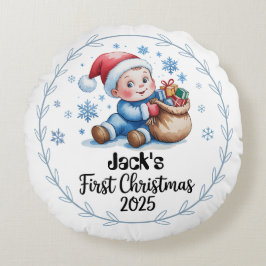 Baby's eerste Xmas 2025 ronde kussen - bewerkbaar