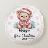 Baby's eerste Xmas 2025 ronde kussen - gepersonali (Voorkant)