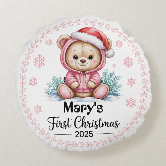 Baby's eerste Xmas 2025 ronde kussen - gepersonali (Achterkant)