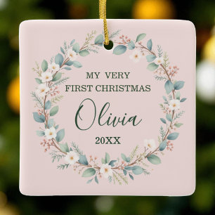Baby's eerste zachte blozen bloemenLijst Keramisch Ornament